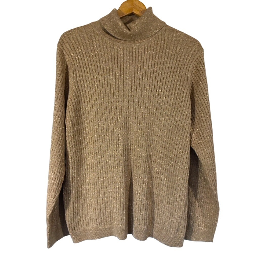 Jeanne Pierre Gold Cable Knit Turtleneck‎ Sweater Plus Size 2X